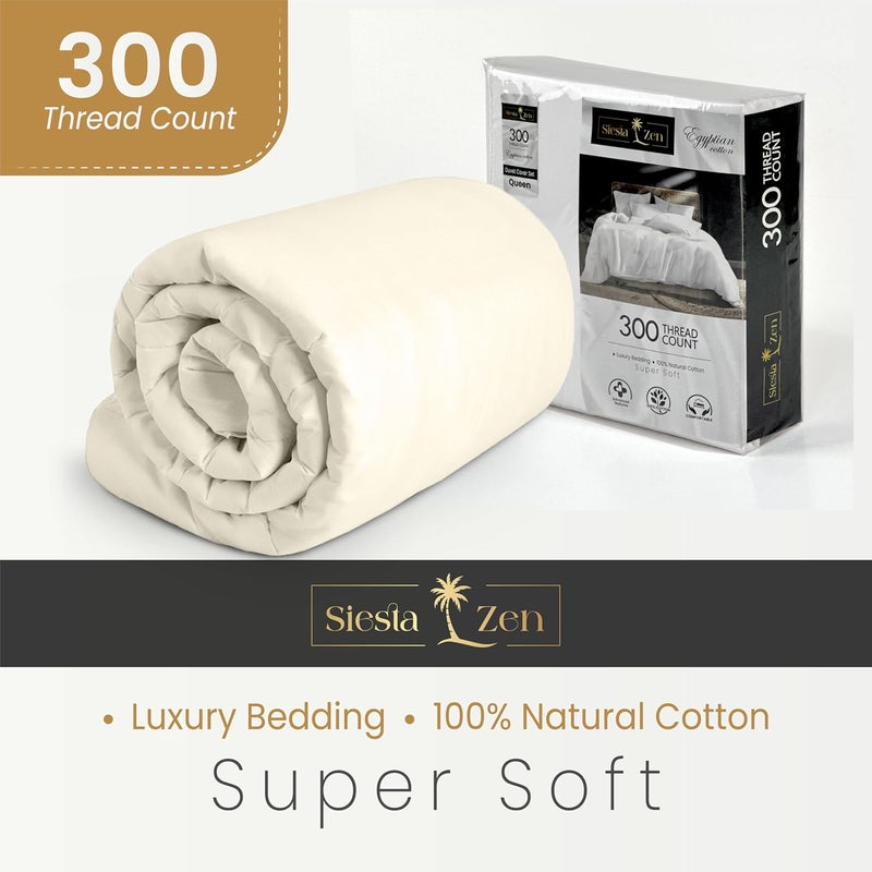 Siesta Zen مجموعة أغطية لحاف سييستا زين بريميوم 100% قطن مصري - مزدوج 210x210 سم مع 2 غطاء وسادة - كريمي - Image 5